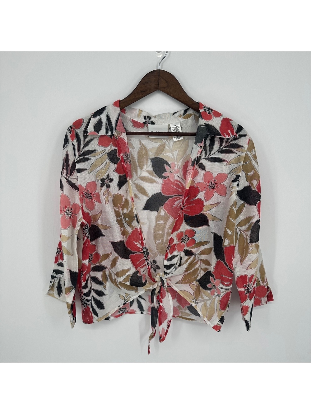 Alfred Dunner Floral Tie Front Blouse 3/4 Sleeve Cottagecore